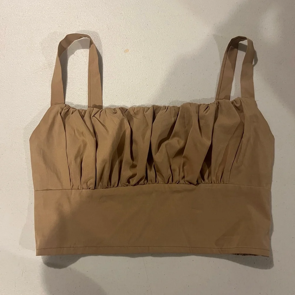 Tan Ruched Crop Top - Picture 1 of 2